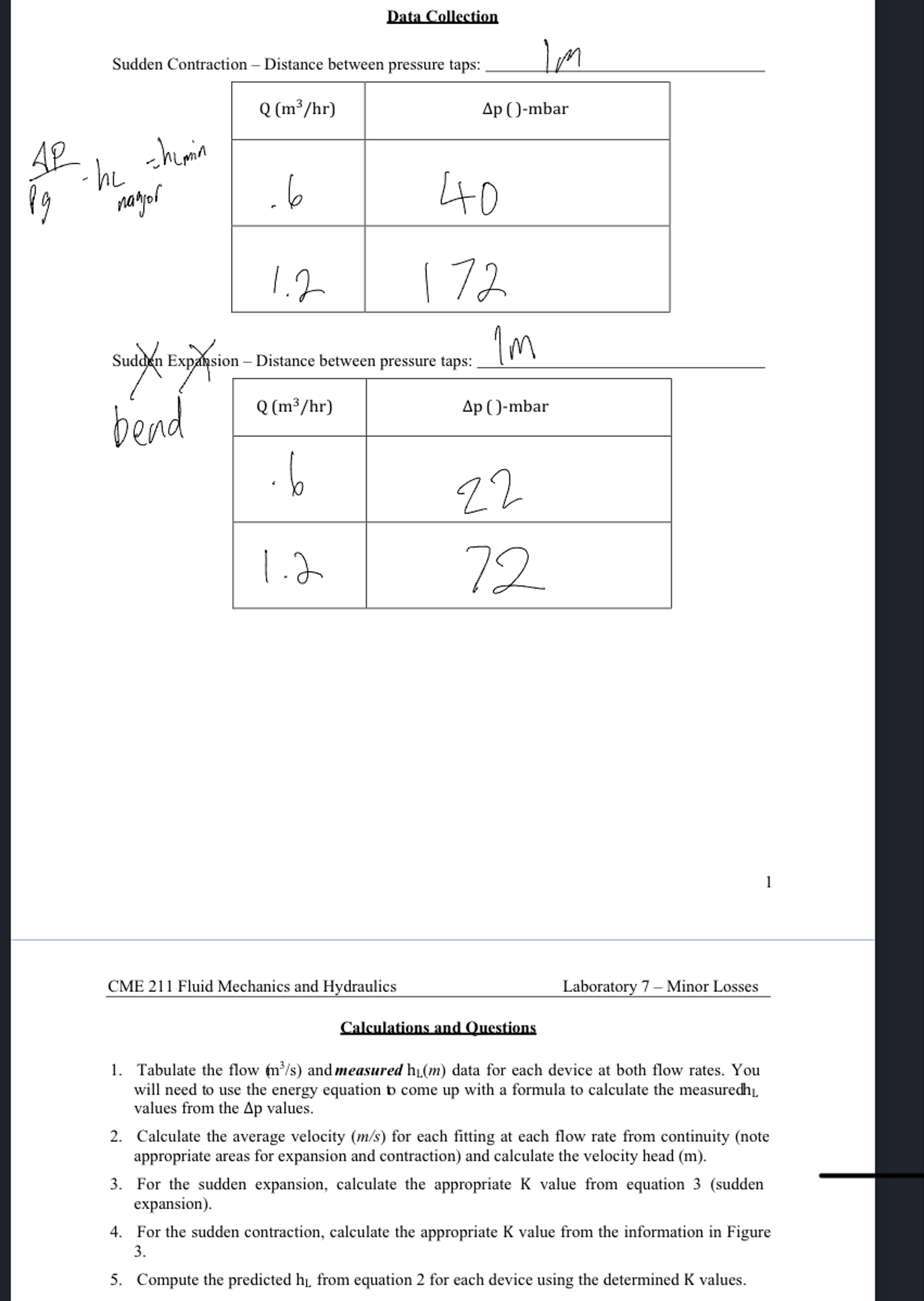 Data Collection Sudden Contraction - Distance