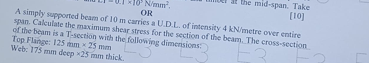 A simply supported beam of 1 0 m carries a U . D