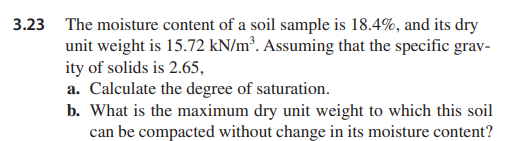 3 . 2 3 The moisture content of a soil sample is