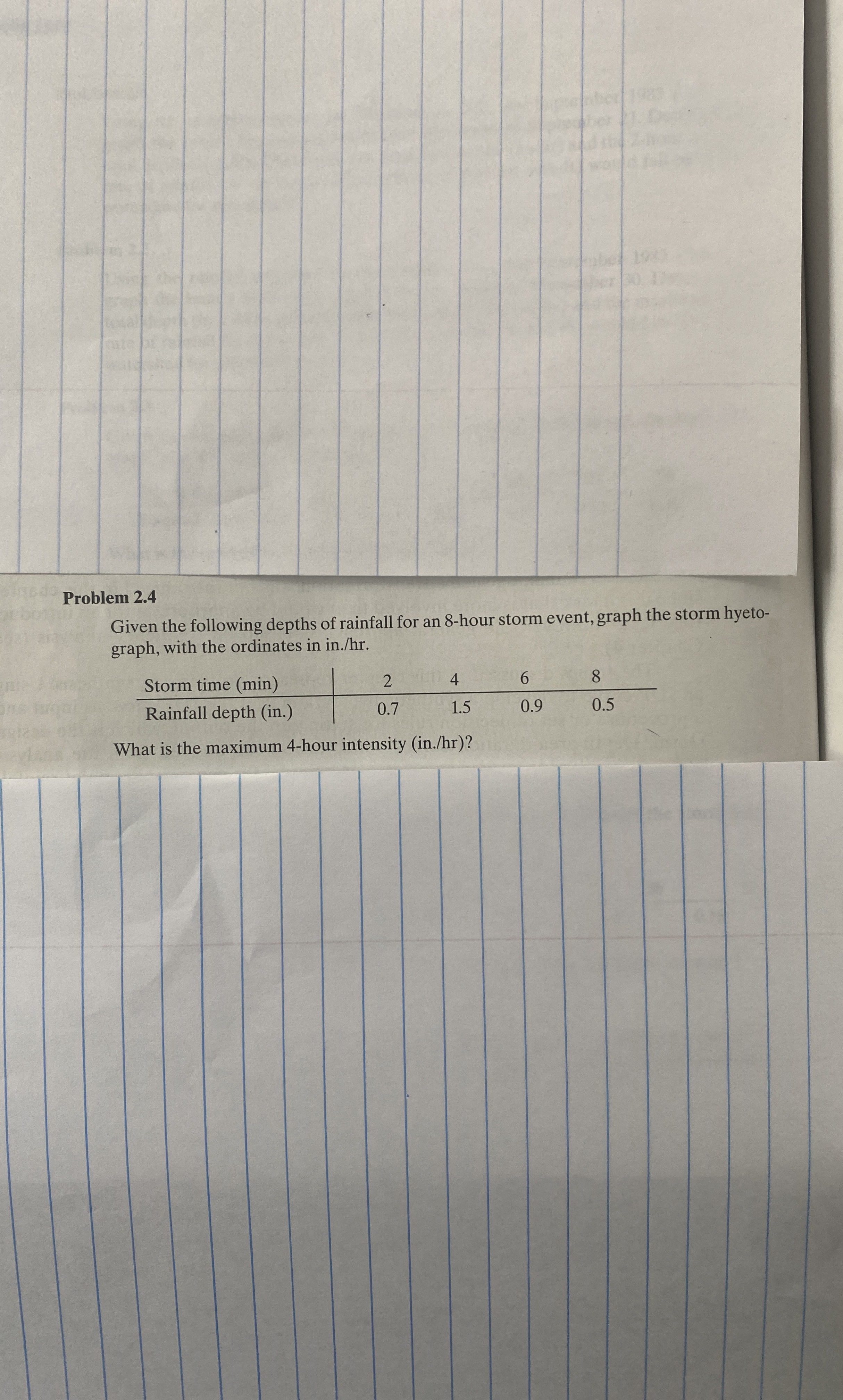 Problem 2 . 4 Given the following depths of