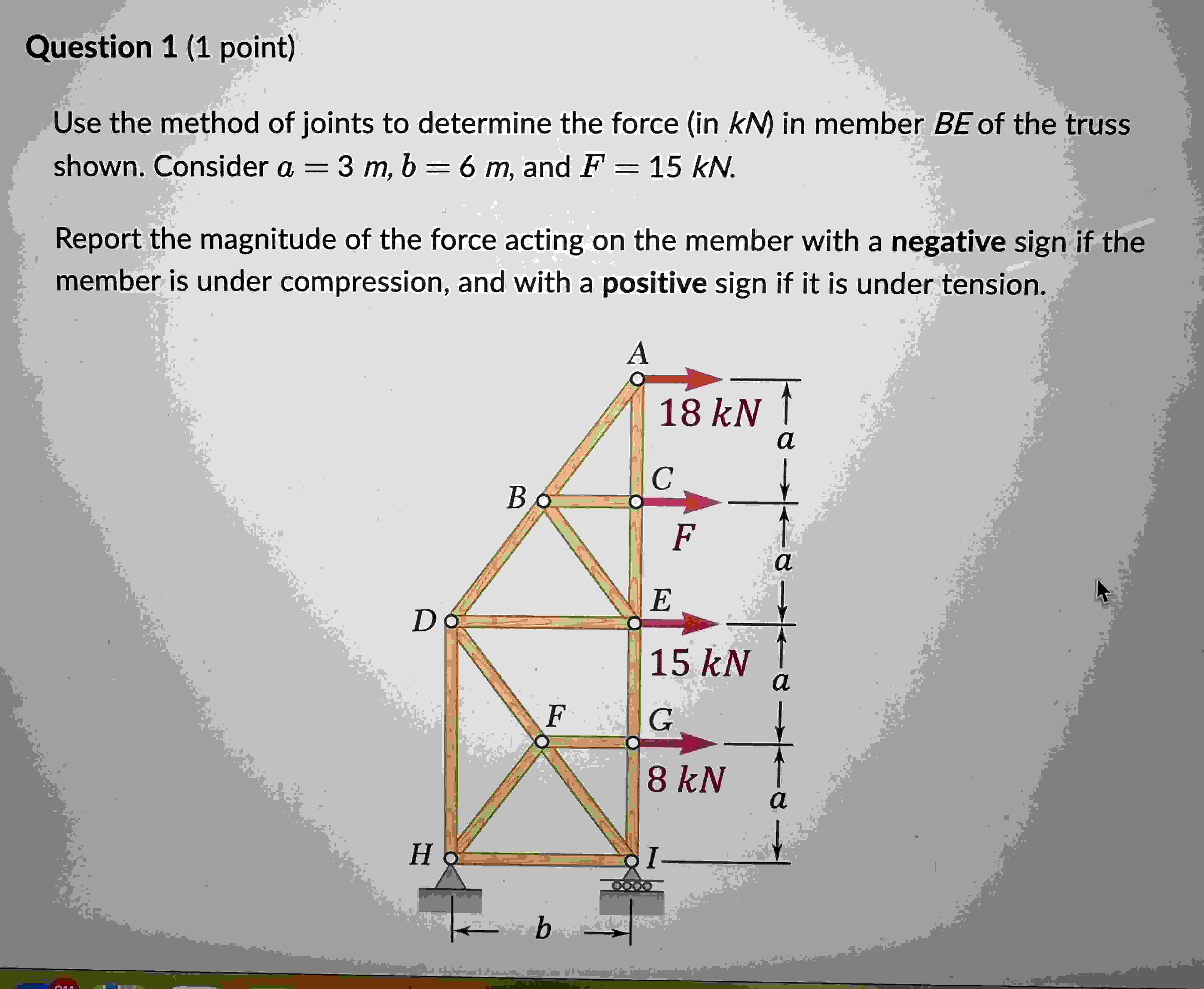 Question 1 ( 1 point ) Use the method of joints