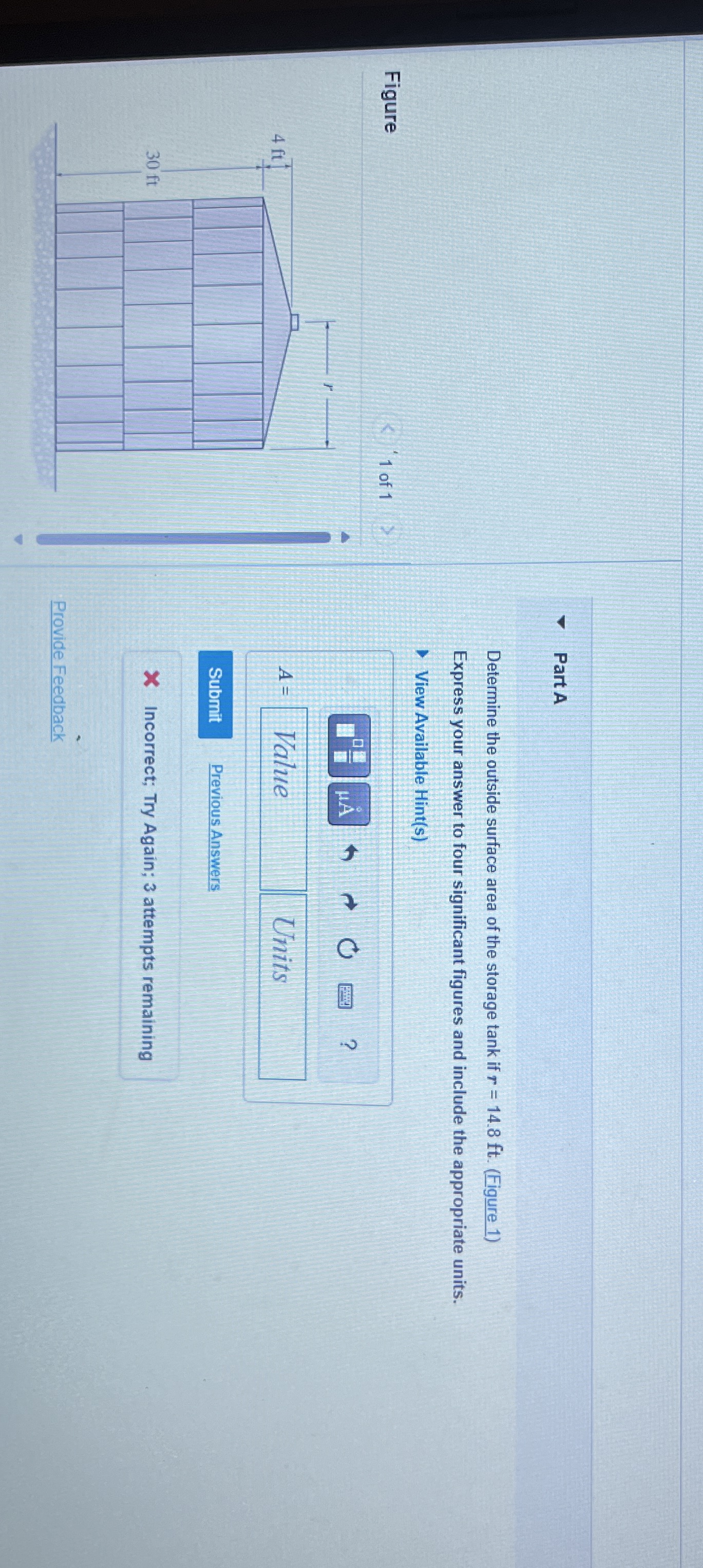 Part A Determine the outside surface area of the