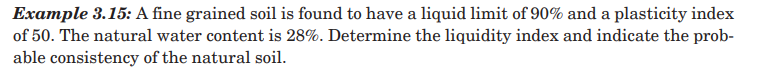 Example 3 . 1 5 : A fine grained soil is found to