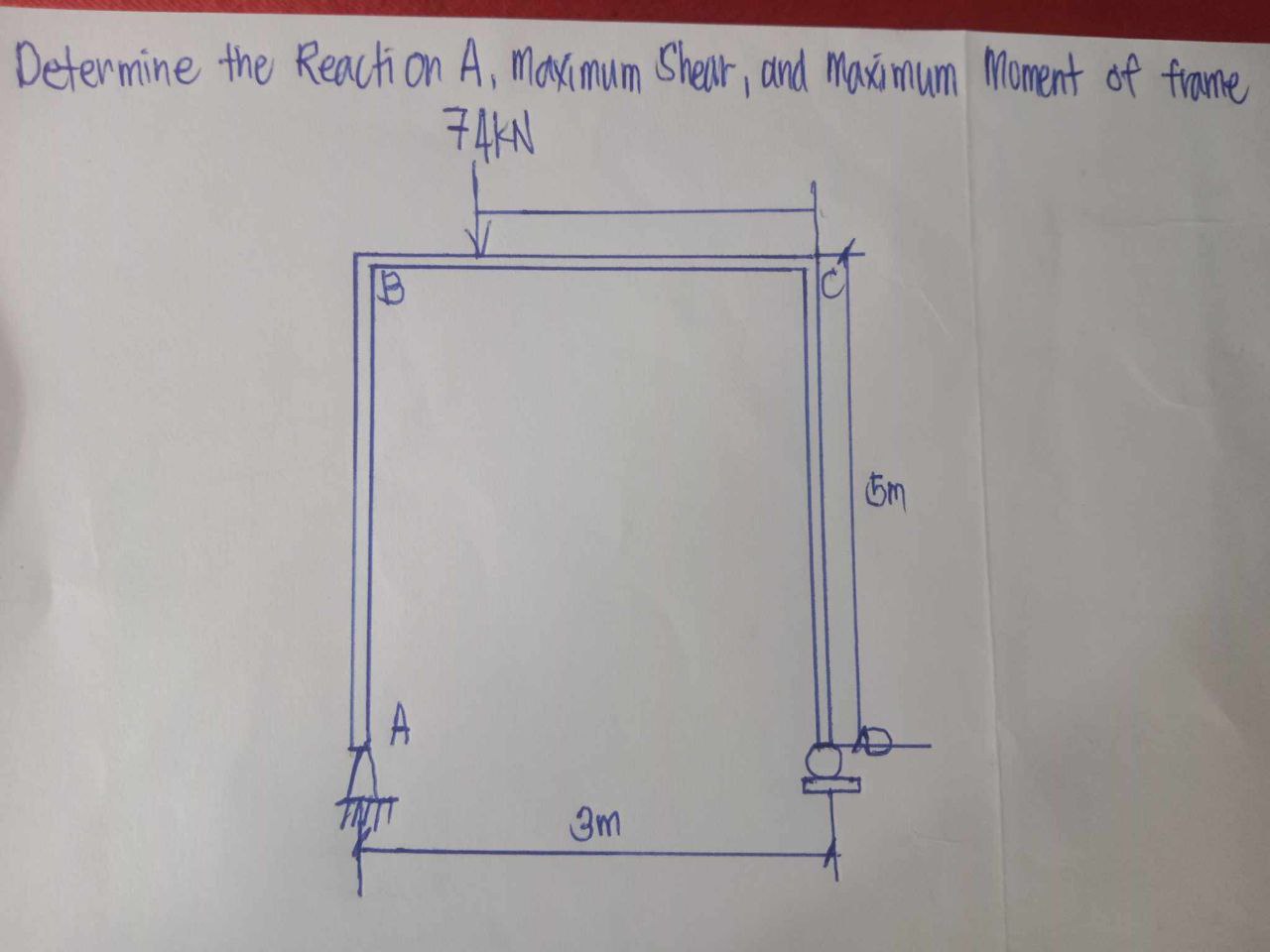 Determine the Reaction A , Maximum Shear, and