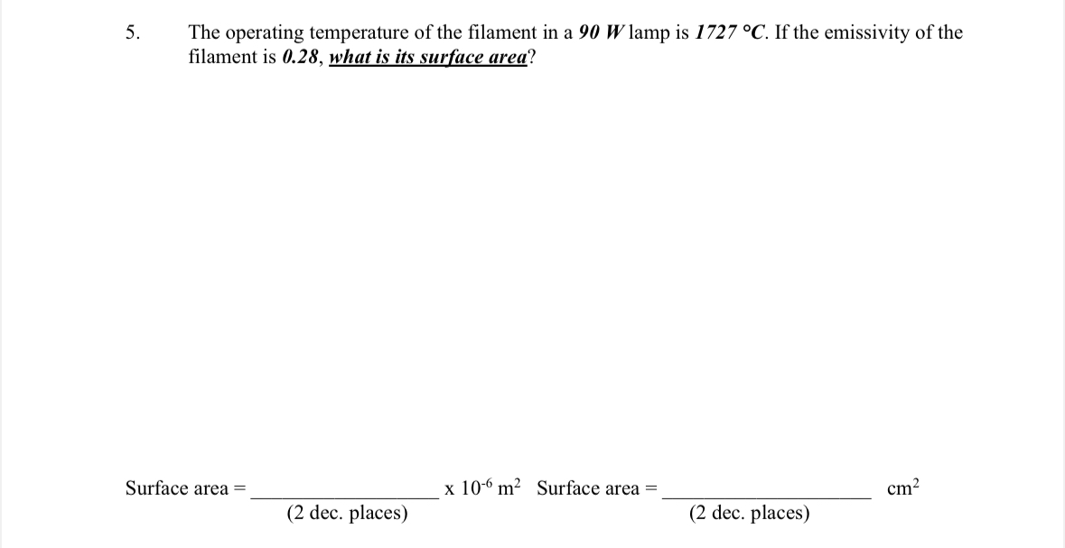 The operating temperature of the filament in a 9