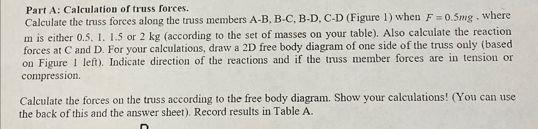 CalculatePart A: Calculation of truss forces.