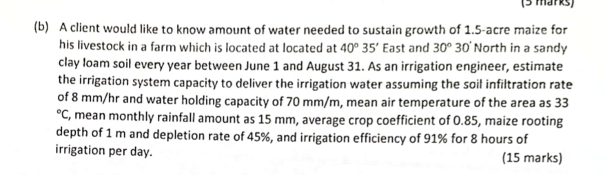 ( b ) A client would like to know amount of water