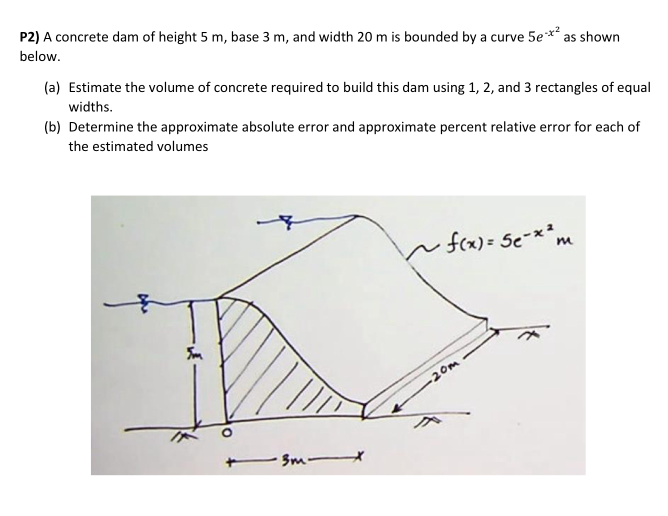 P 2 ) A concrete dam of height 5 m , base 3 m ,