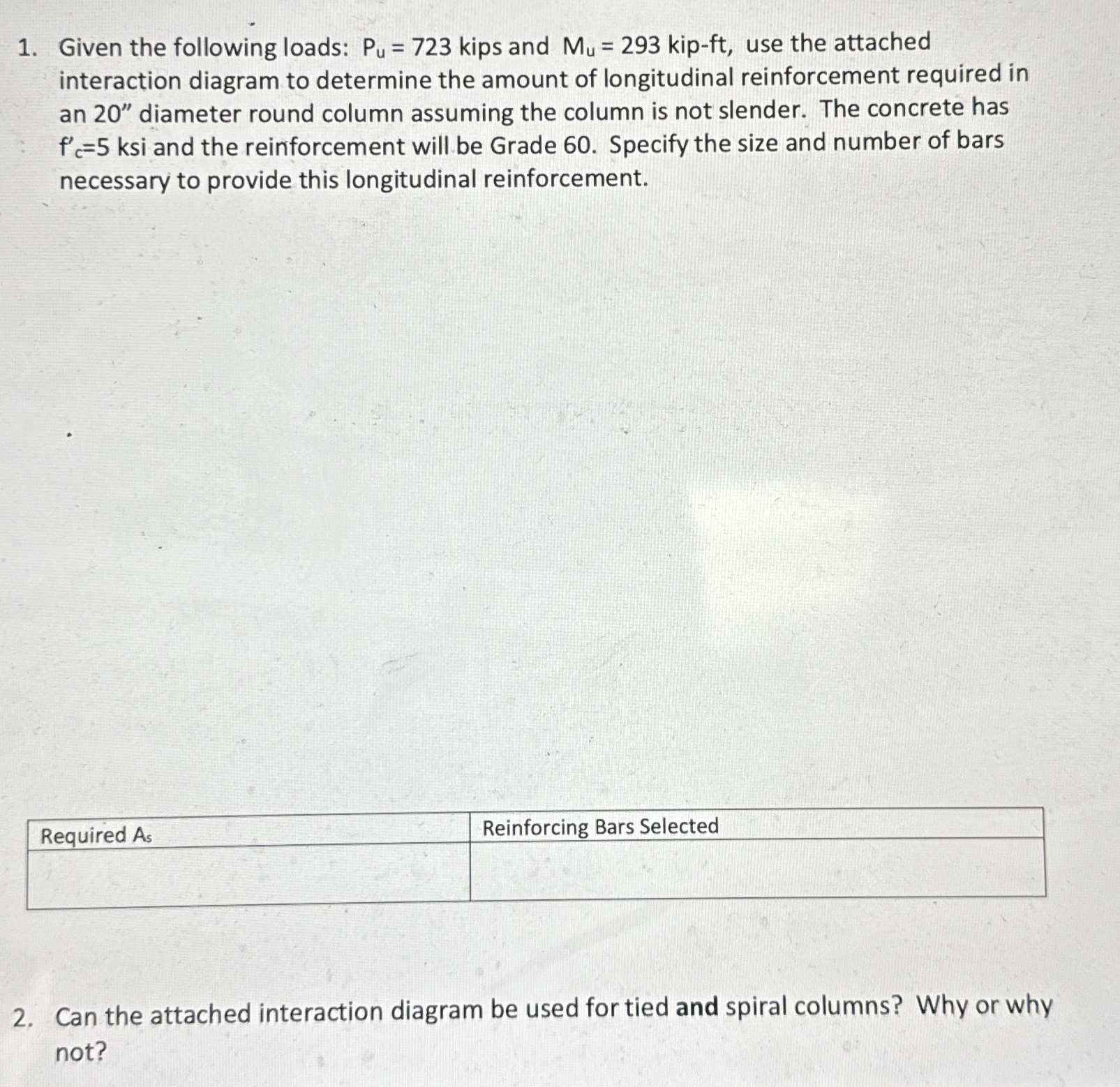 Given the following loads: P u u = 7 2 3 kips and