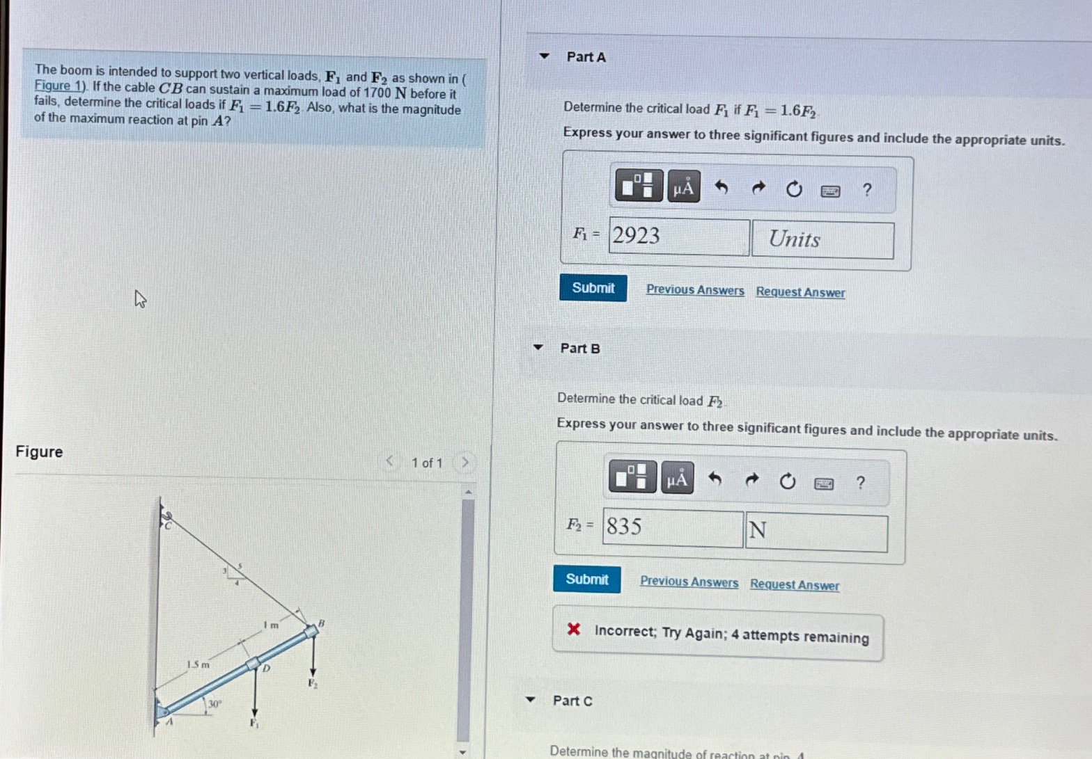 The boom is intended to support two vertical