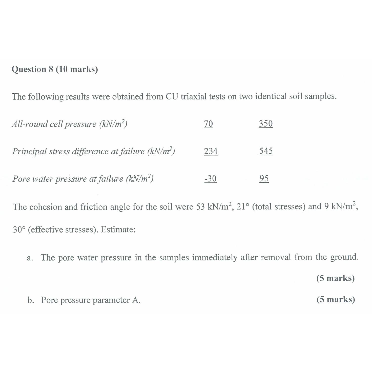 Question 8 ( 1 0 marks ) The following results