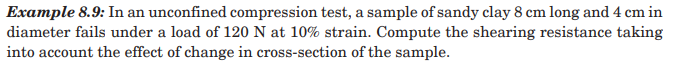 Example 8 . 9 : In an unconfined compression