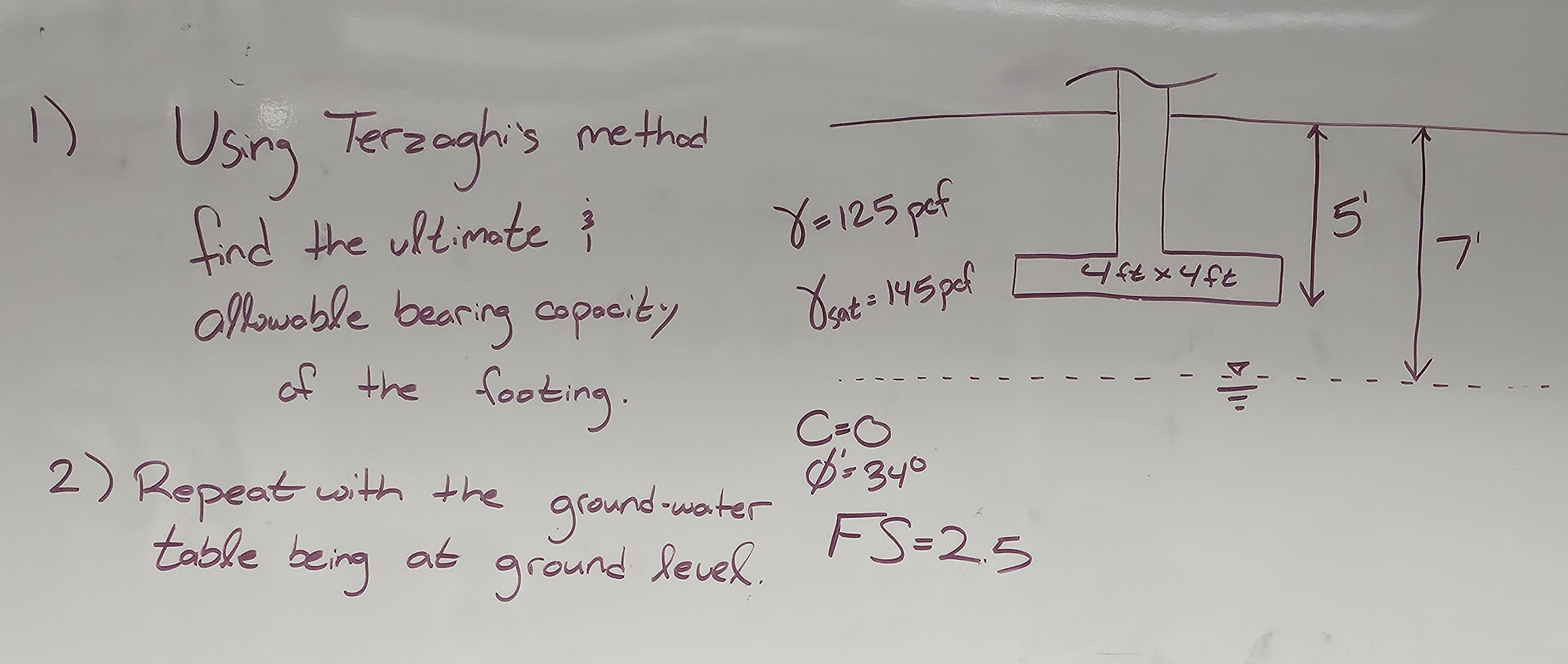 Using Terzaghi's method find the ultimate i