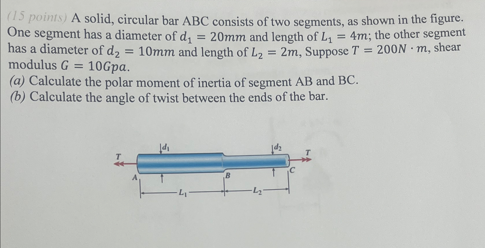 ( 1 5 points ) A solid, circular bar ABC consists