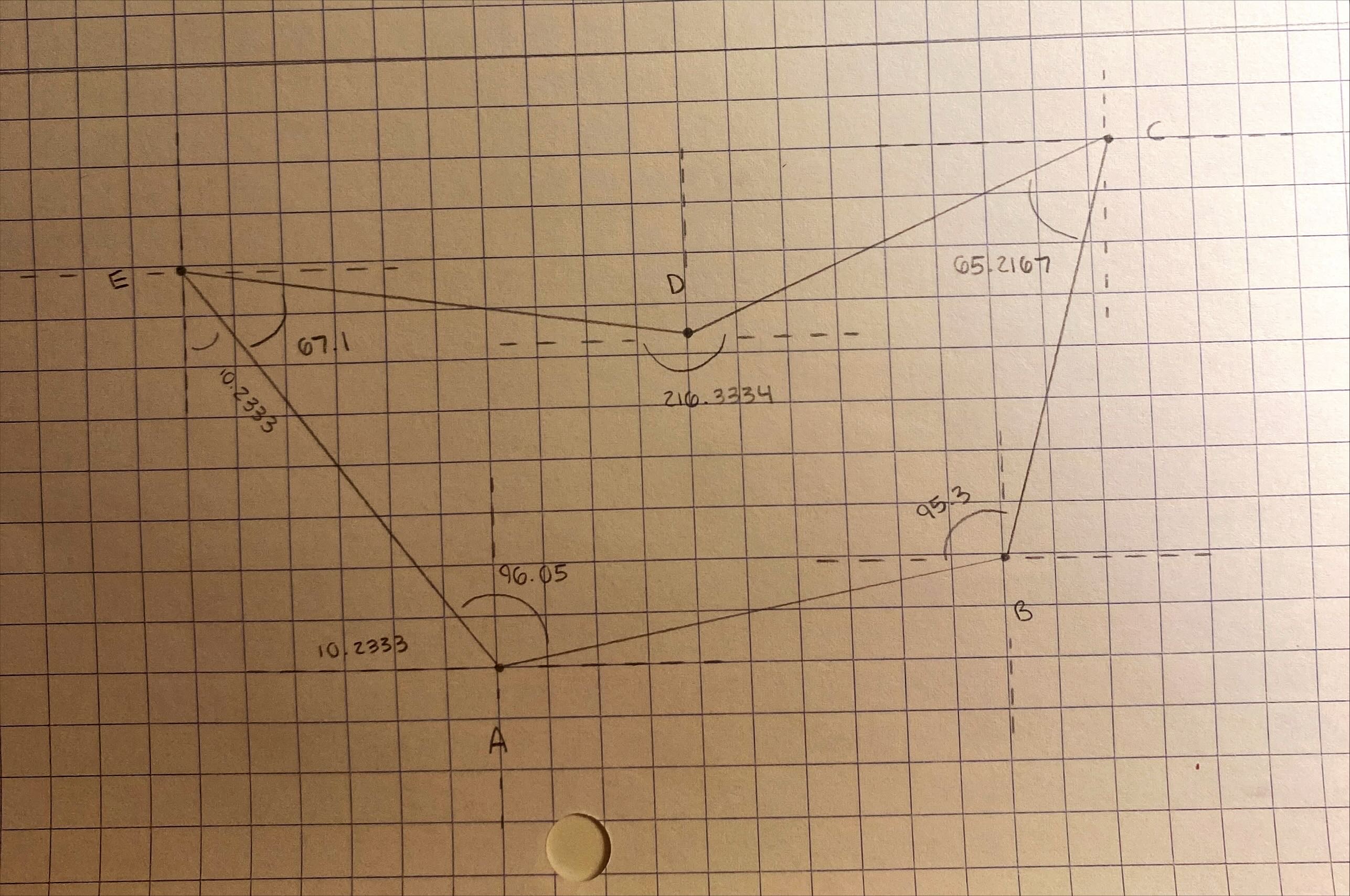 Find the bearings of AB , BC , CD , and DE . We