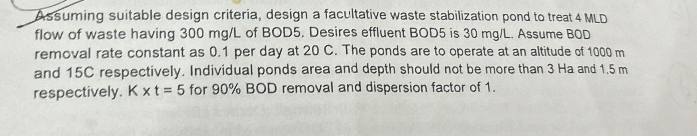 A 5 suming suitable design criteria, design a