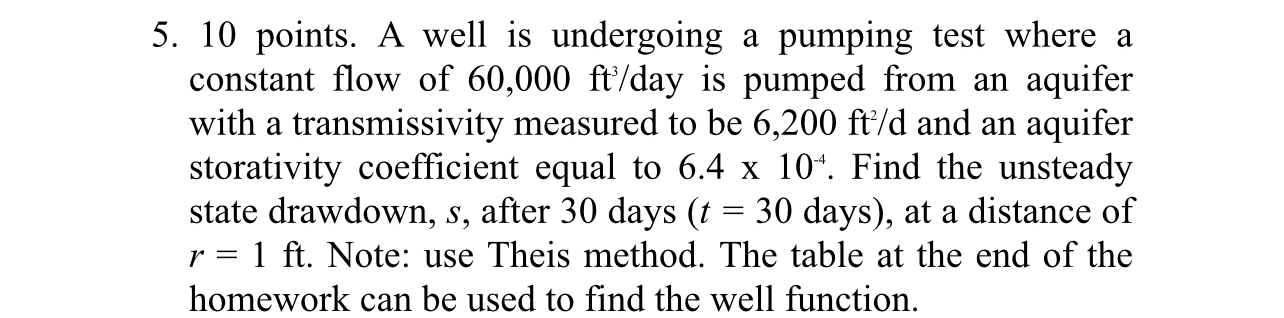 1 0 points. A well is undergoing a pumping test