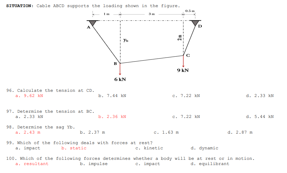 SItUATION: Cable ABCD suppo: Calculate the