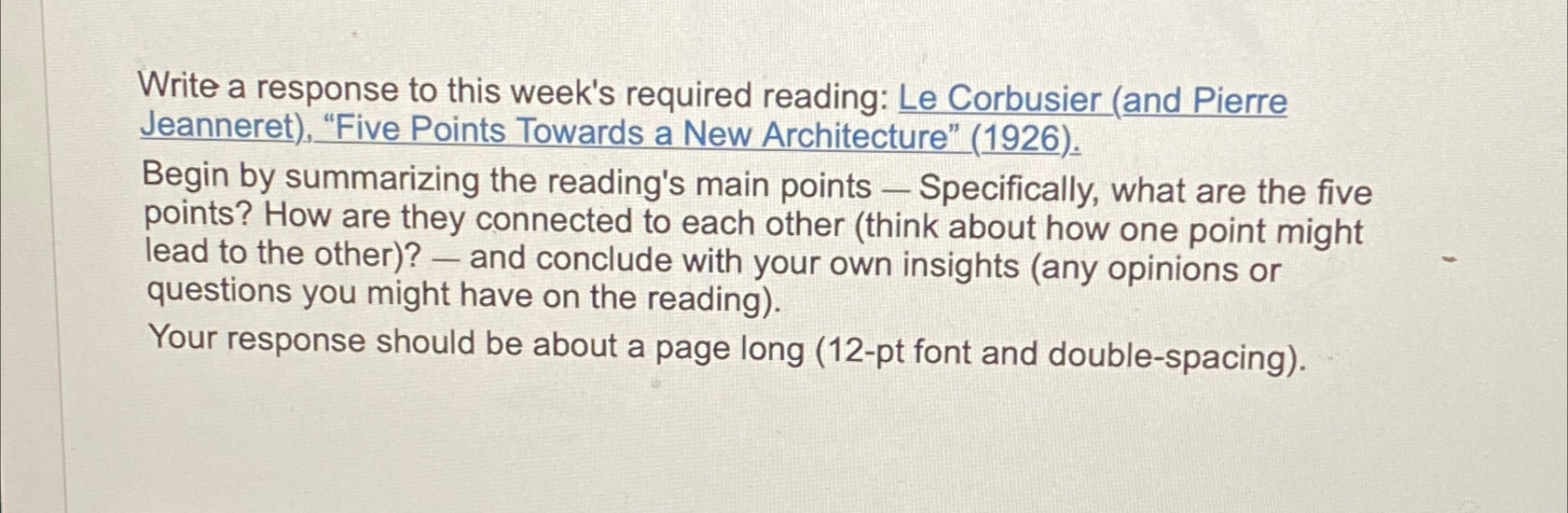 Write a response to this week's required reading: