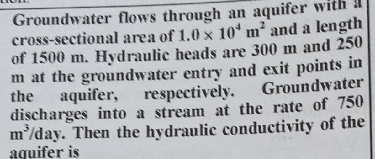 Groundwater flows through an aquifer with a cross