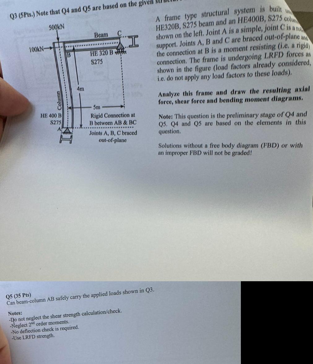 Q 5 ( 3 5 Pts ) Can beam - column A B safely