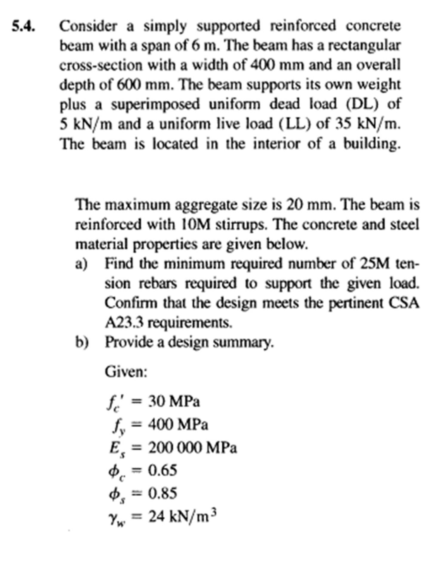 5 . 4 . Consider a simply supported reinforced