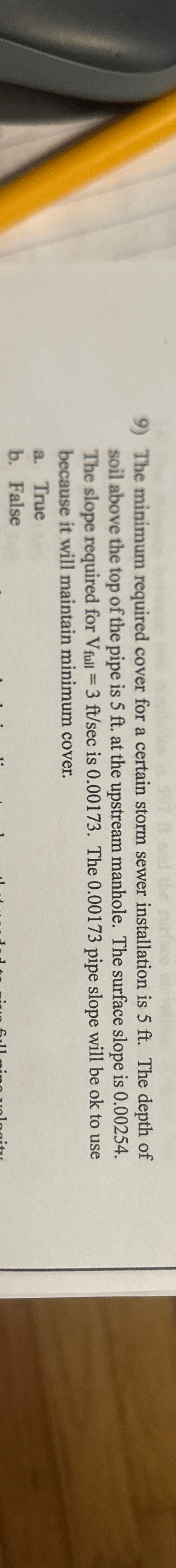 The minimum required cover for a certain storm