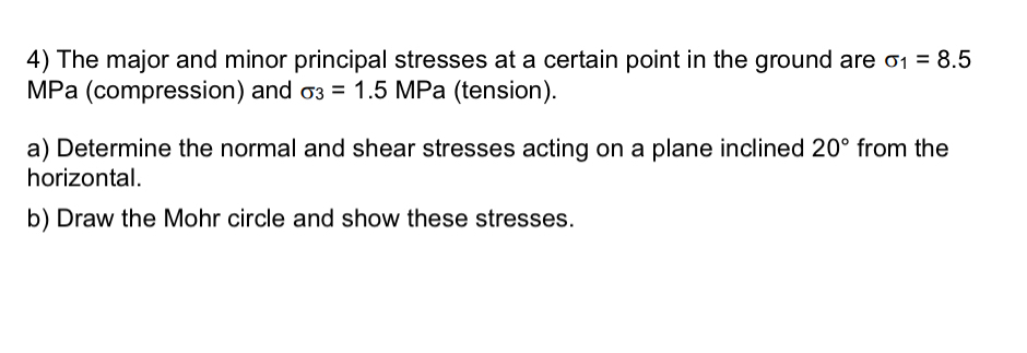 The major and minor principal stresses at a