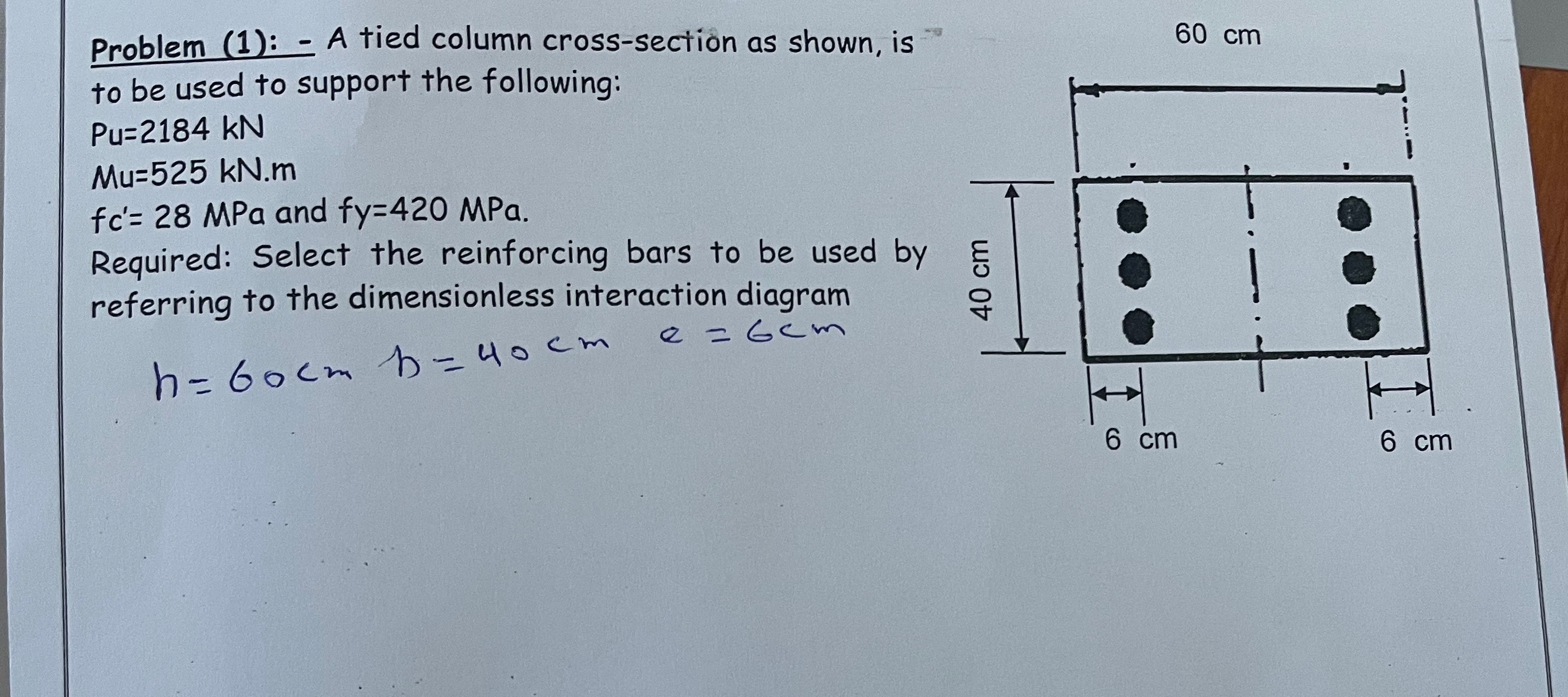 Problem ( 1 ) : - A tied column cross - section