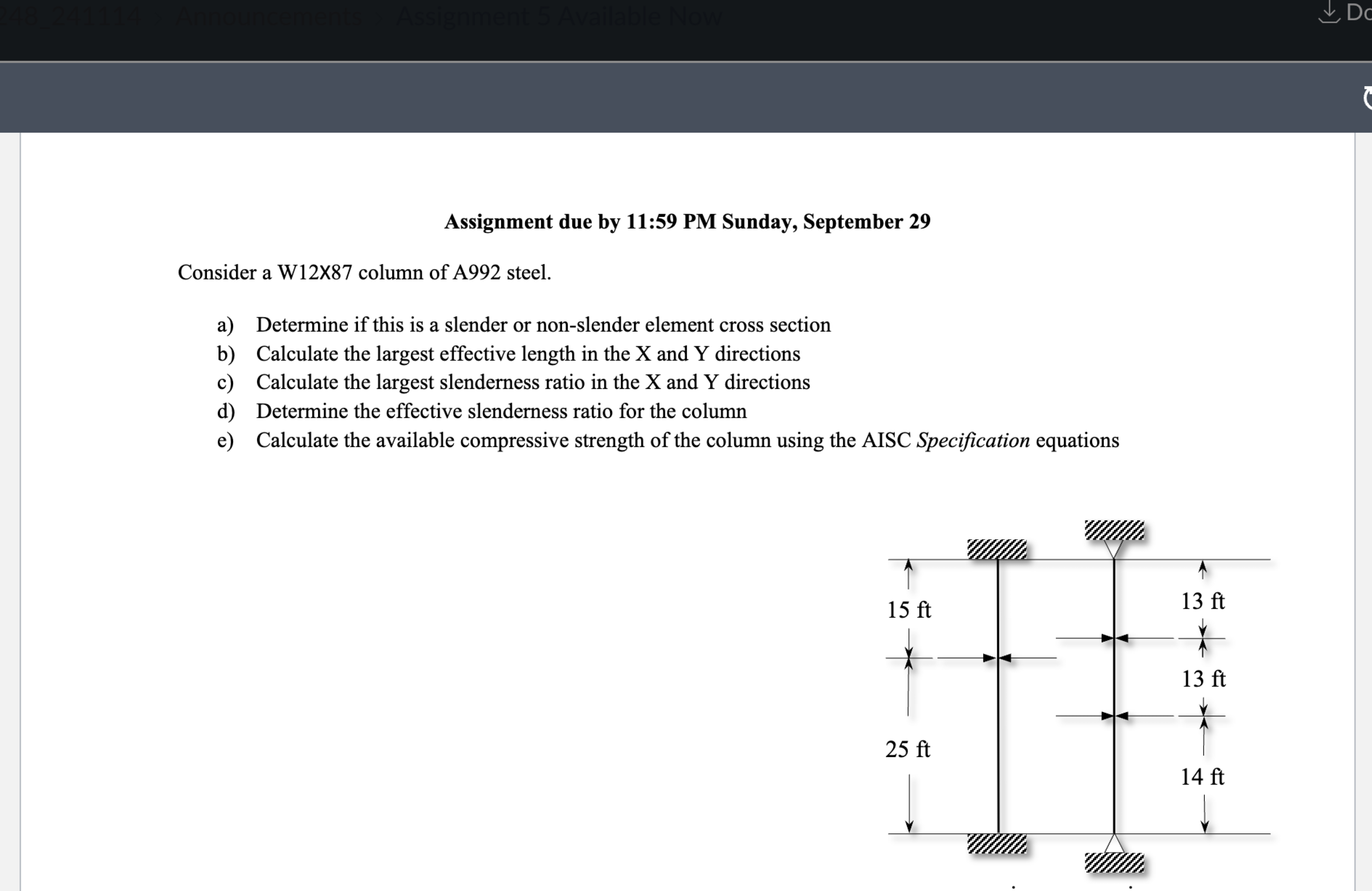 Consider a W 1 2 X 8 7 column of A 9 9 2 steel. a