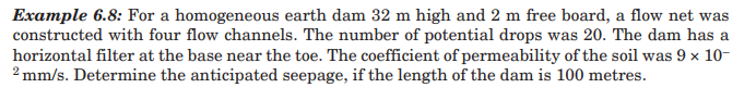 Example 6 . 8 : For a homogeneous earth dam 3 2 m