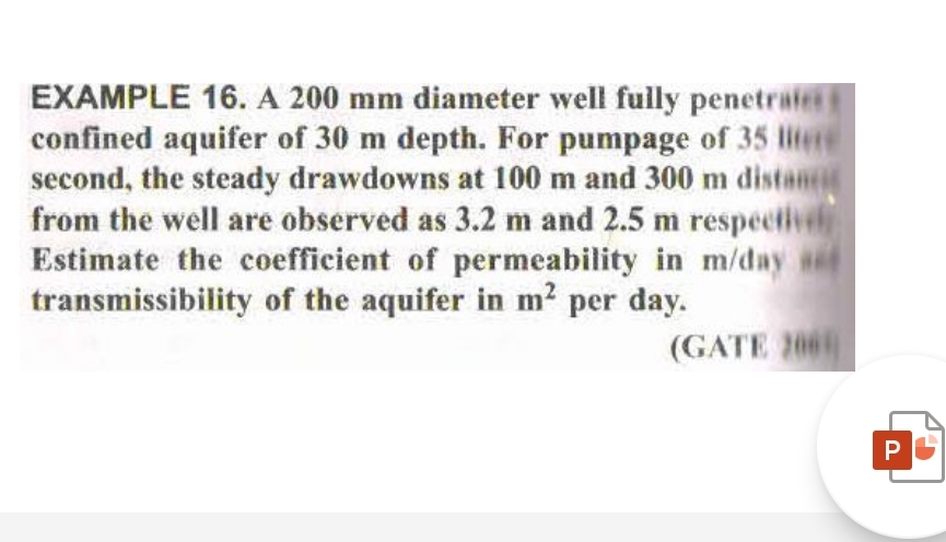 EXAMPLE 1 6 . A 2 0 0 m m diameter well fully