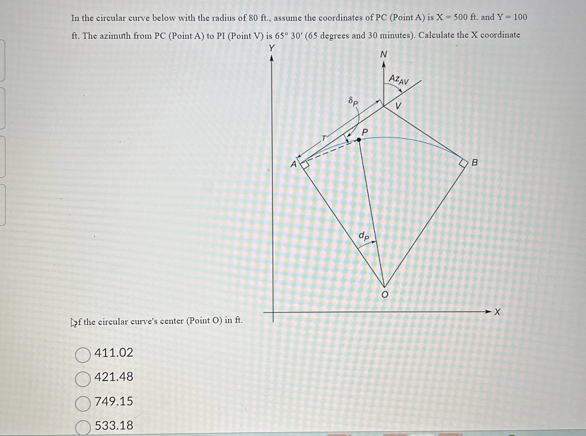 In the circular curve below with the radius of 8