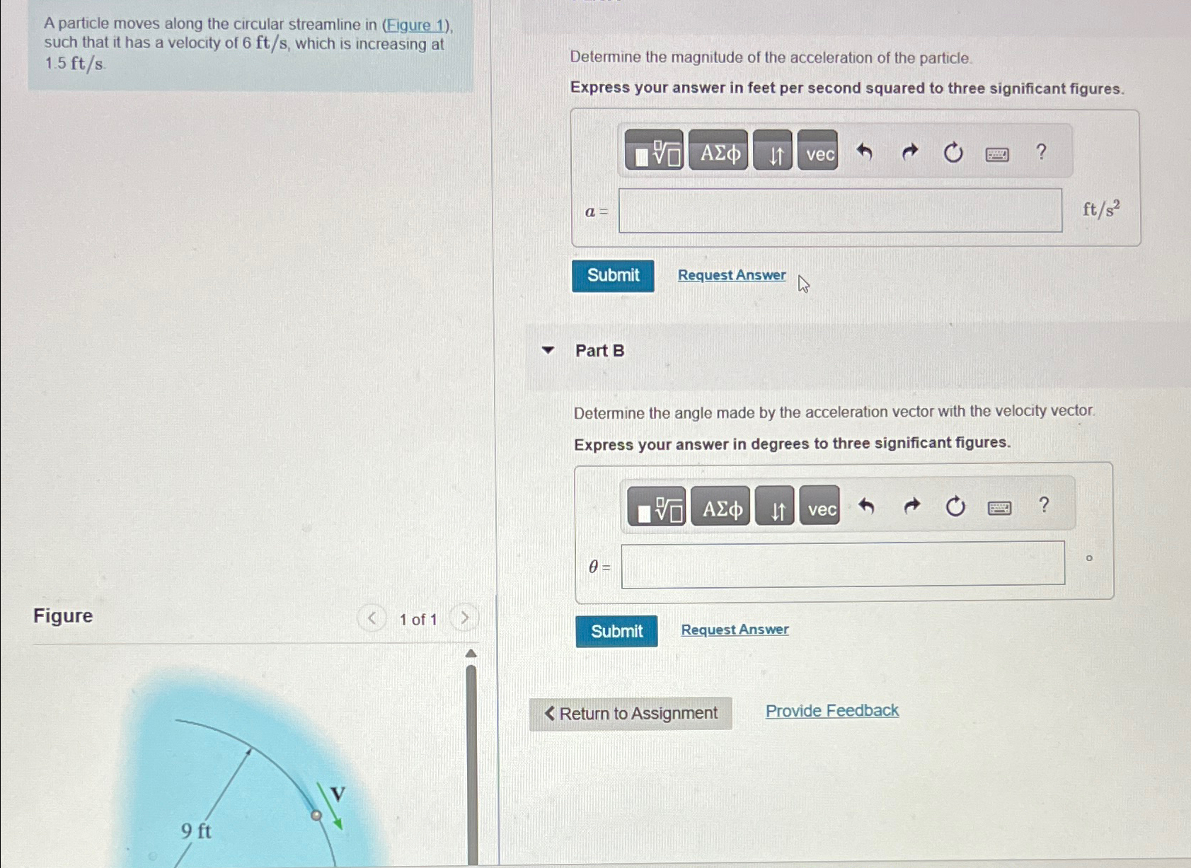 A particle moves along the circular streamline in