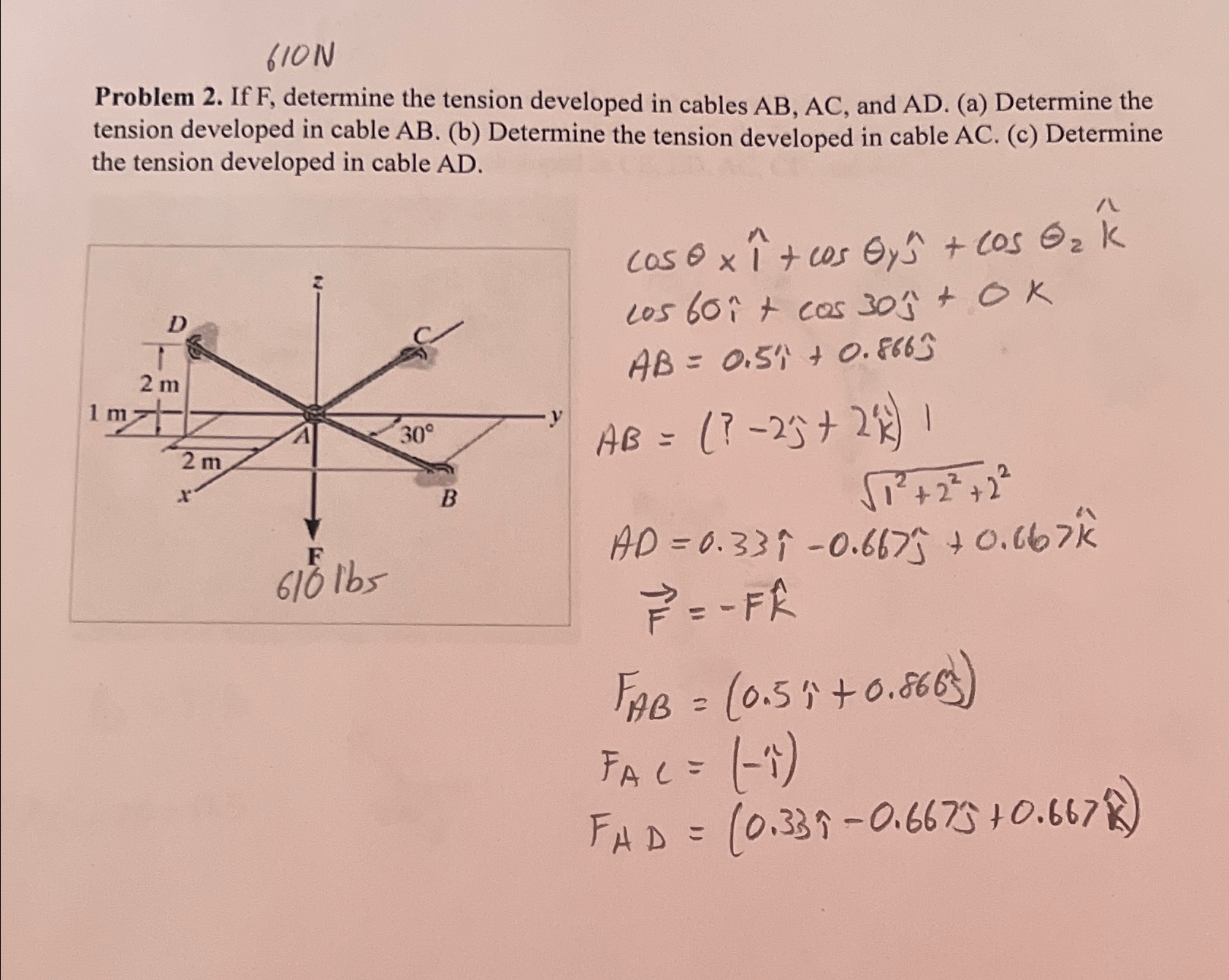 6 1 0 N Problem 2 . If F , determine the tension