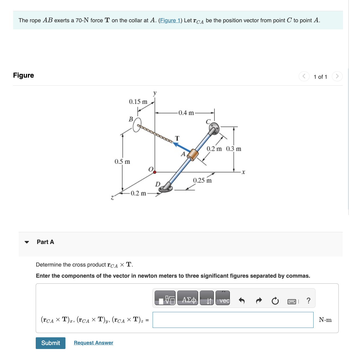 The rope A B exerts a 7 0 - N force T on the