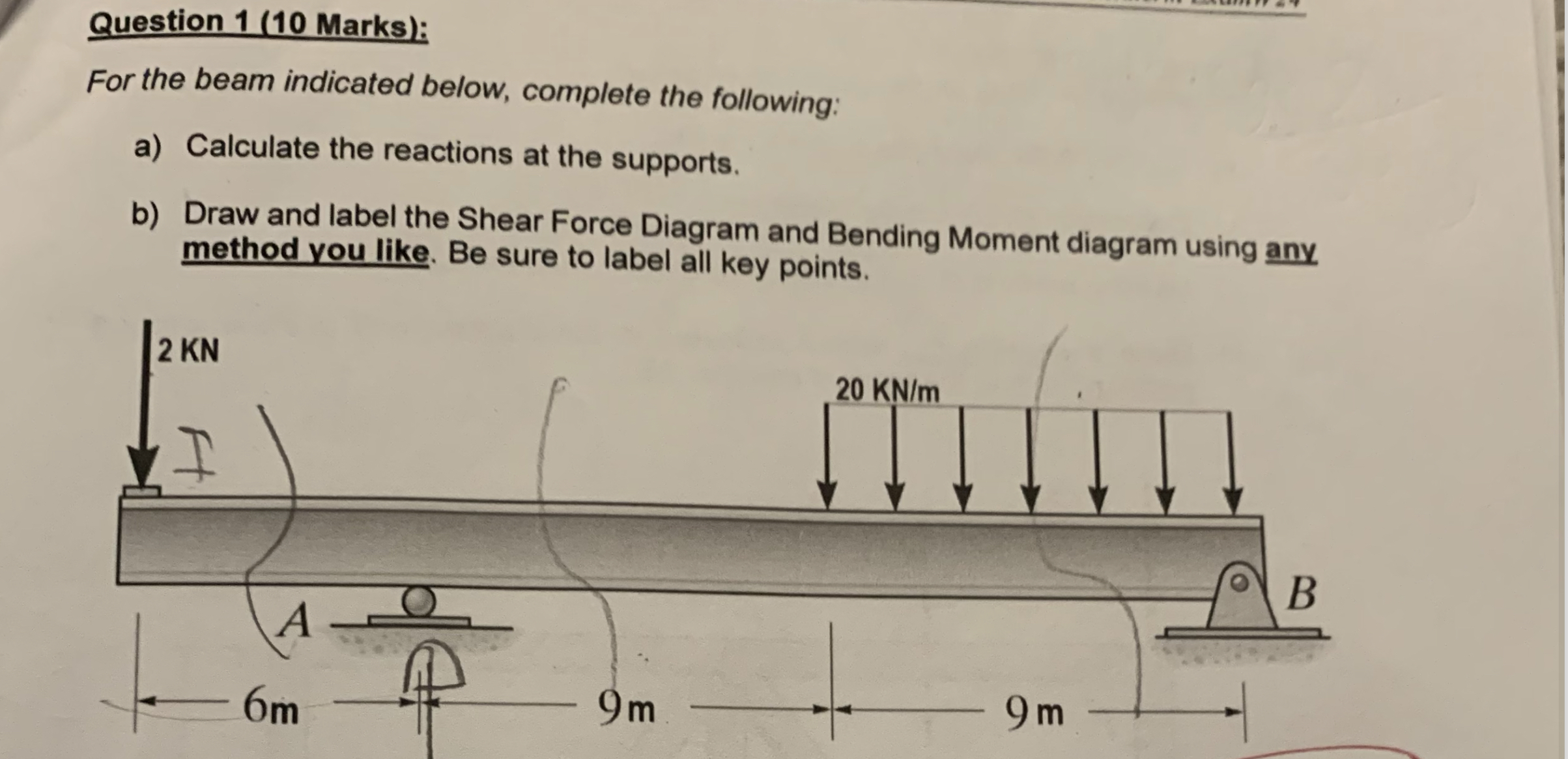 Question 1 ( 1 0 Marks ) : For the beam indicated