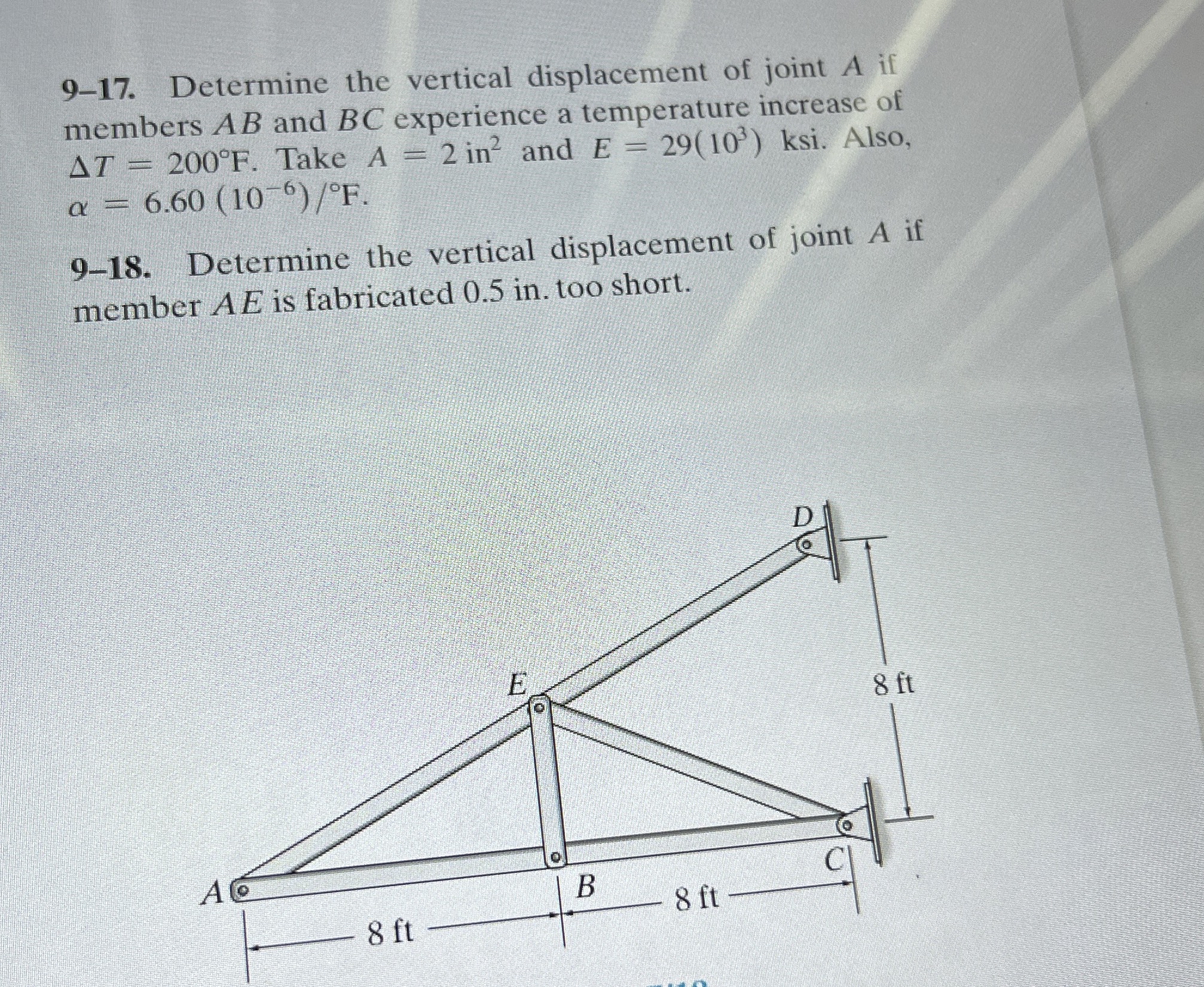 9 - 1 7 . Determine the vertical displacement of