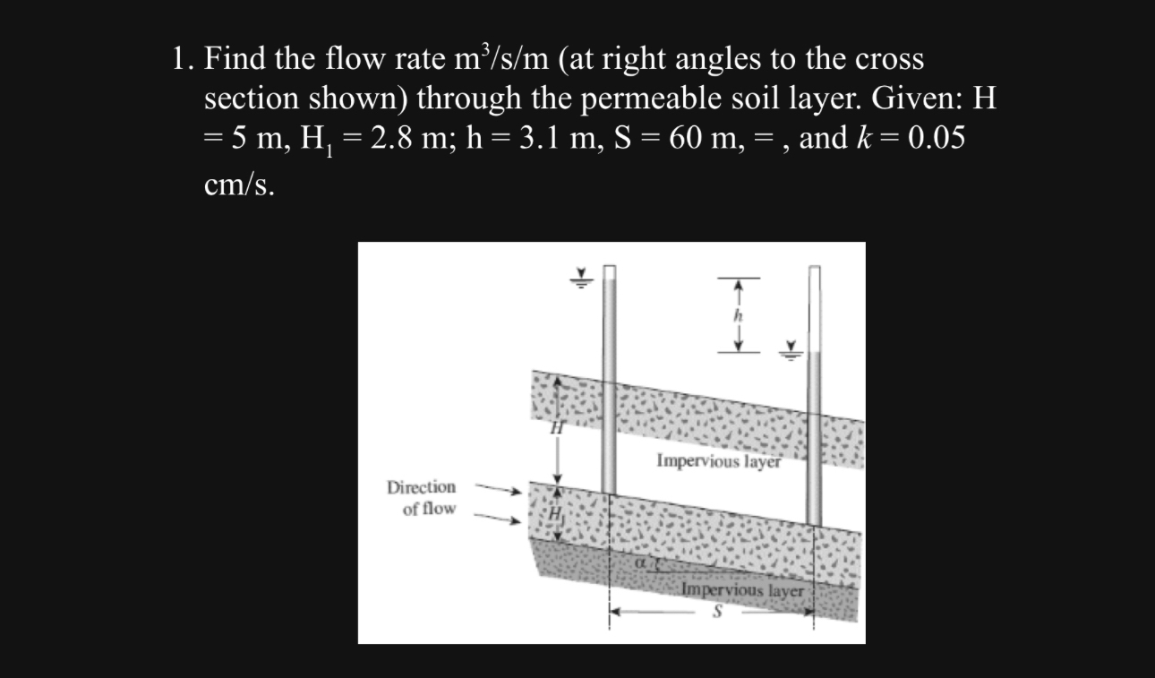 Find the flow rate m 3 s ? m ( at right angles to
