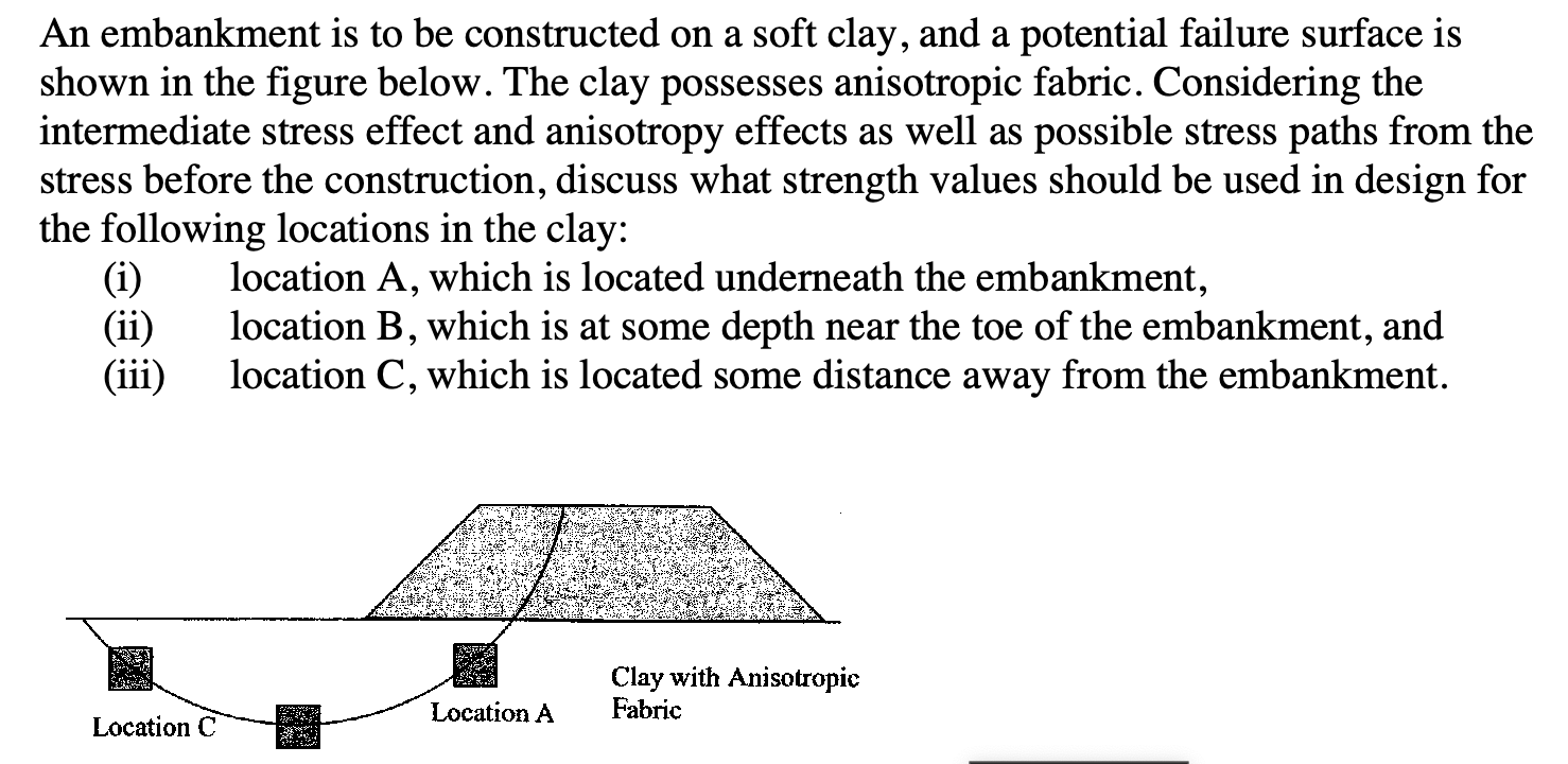 An embankment is to be constructed on a soft
