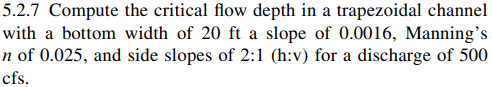 5 . 2 . 7 Compute the critical flow depth in a