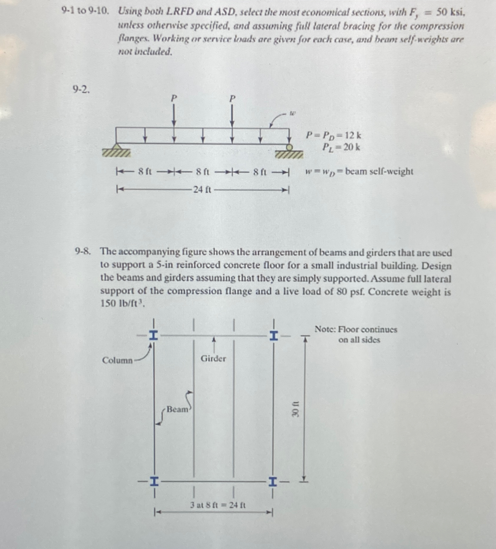 9 - 1 to 9 - 1 0 . Using both LRFD and ASD,