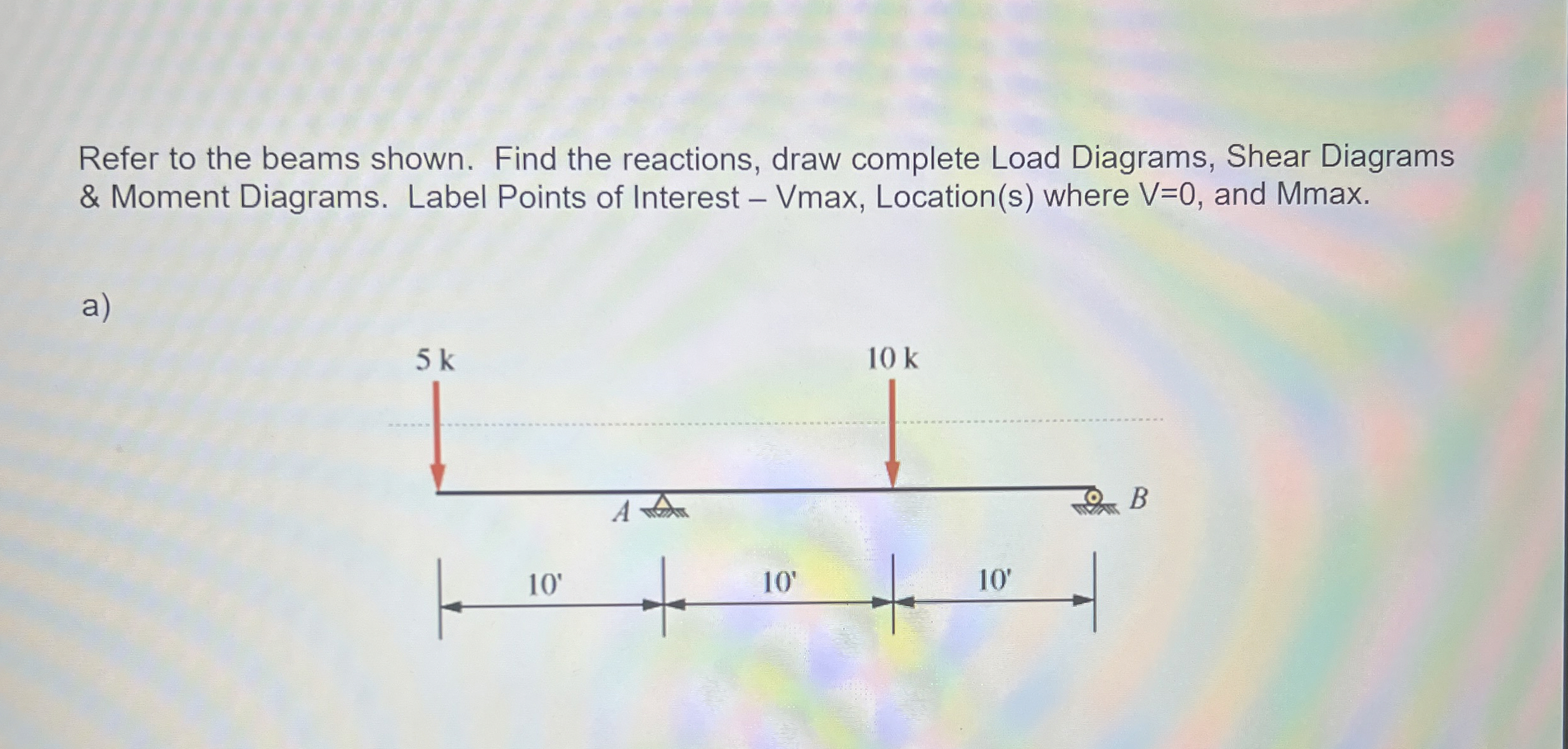 Refer to the beams shown. Find the reactions,