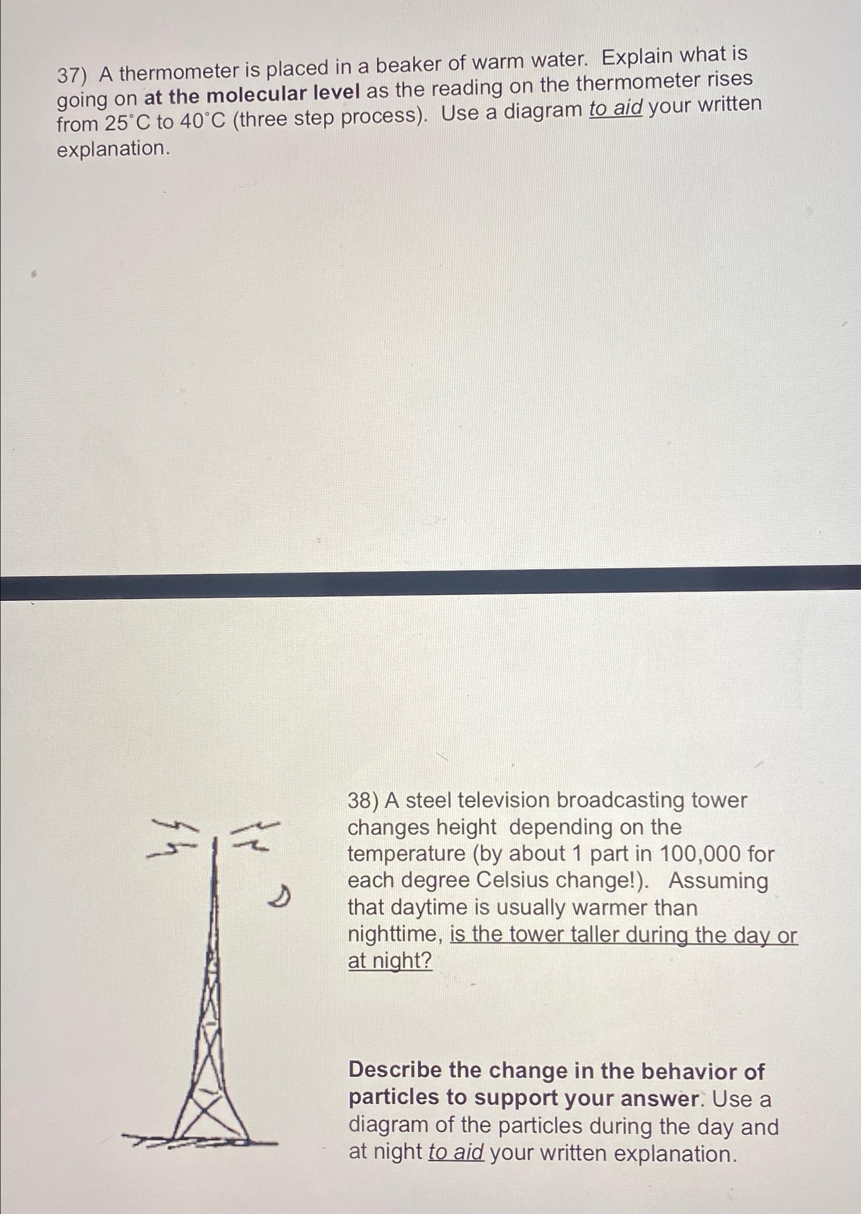 3 7 ) A thermometer is placed in a beaker of warm