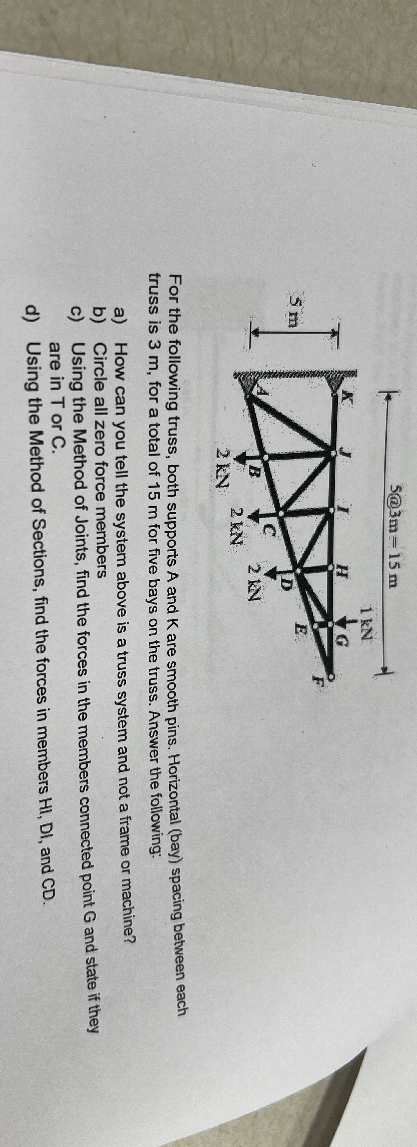 For the following truss, both supports A and K