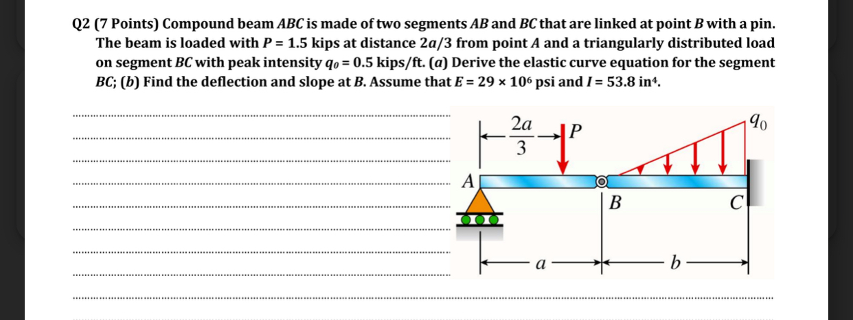 Q 2 ( 7 Points ) Compound beam ABC is made of two