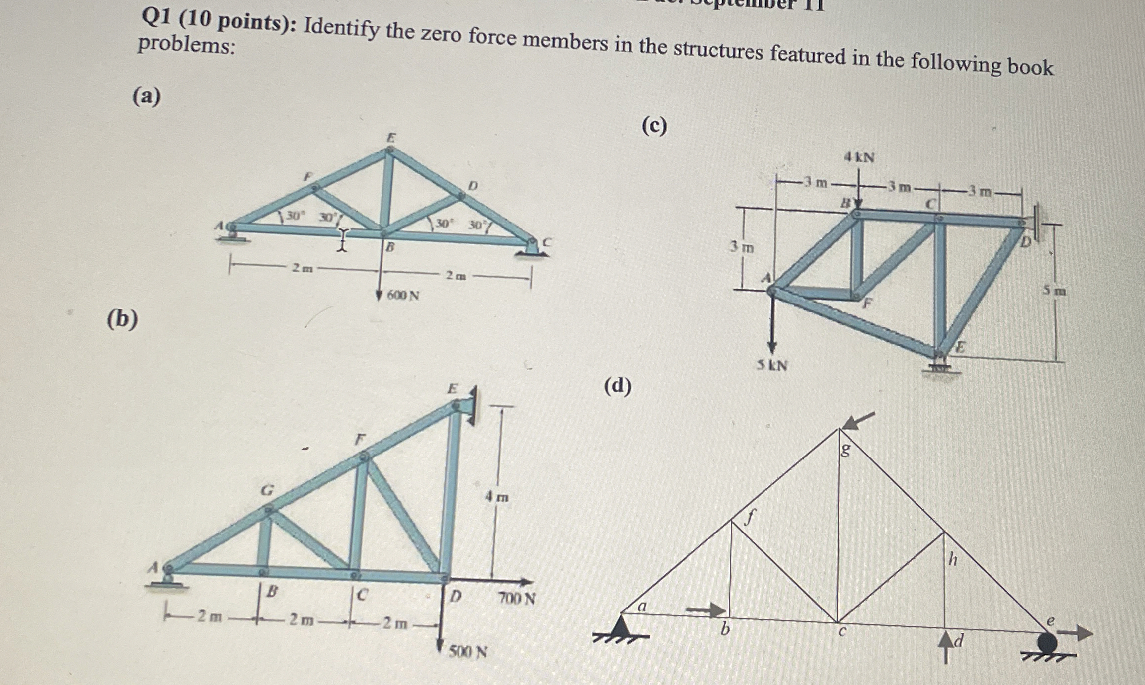 Q 1 ( 1 0 points ) : Identify the zero force