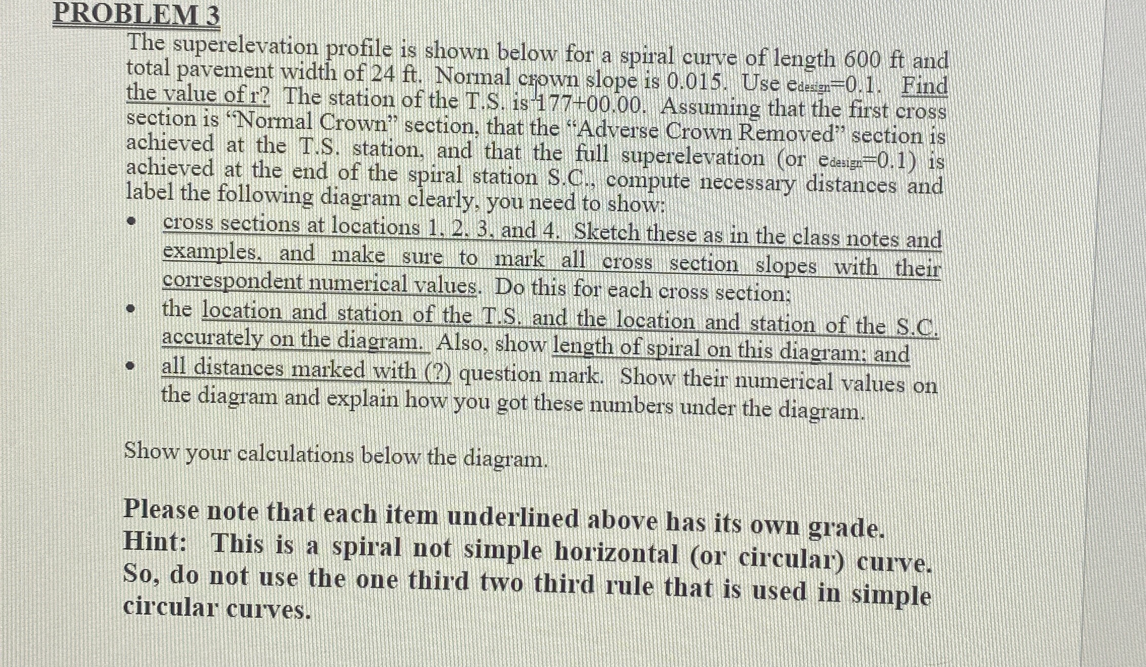 PROBLEM 3 The superelevation profile is shown