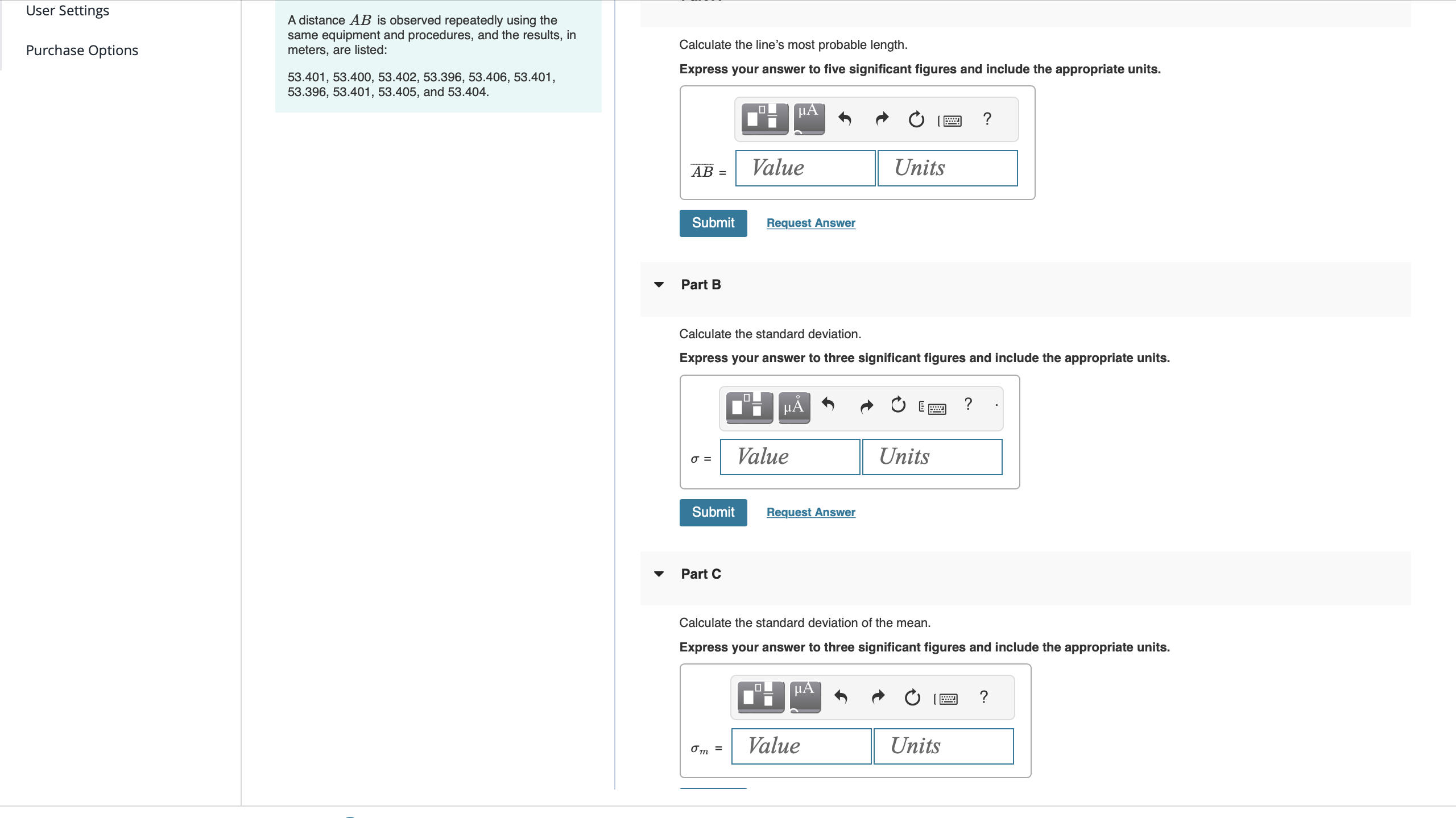 User Settings Purchase Options A distance A B is