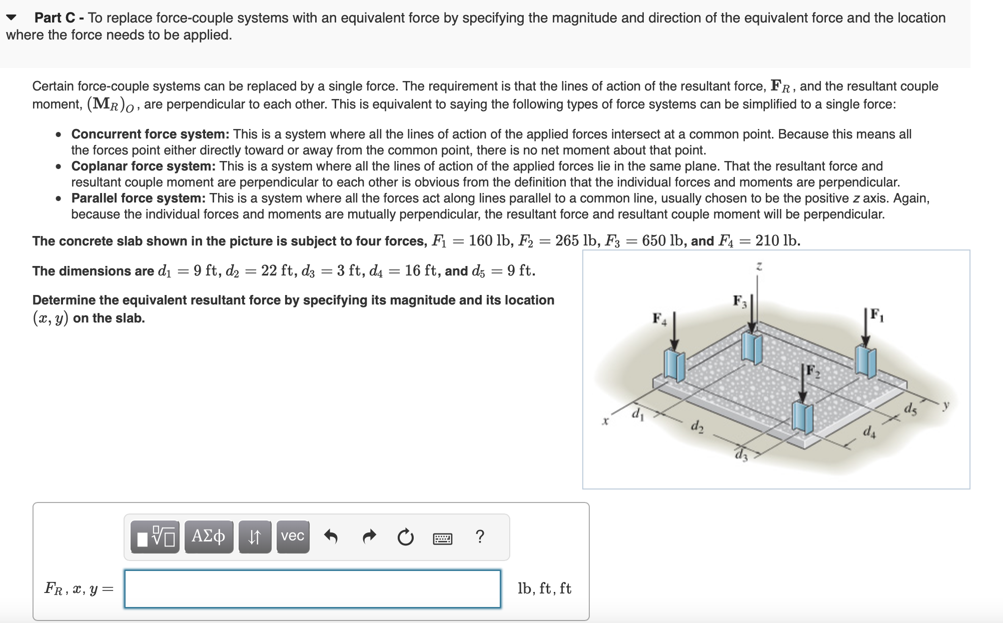 Part C - To replace force - couple systems with